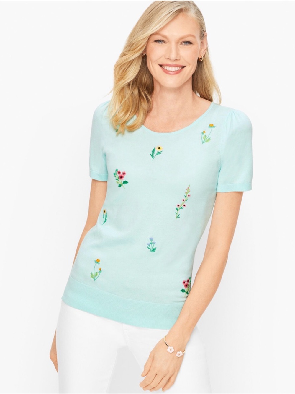 Talbots Mint Green Embroidered Short-Sleeve Tee Size Small